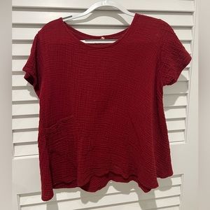 Women’s Red Gauze Material Short Sleeve Too with pocket Size: XS (worn once)